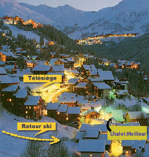 Location Meribel : situation dans Meribel et arrivee a skis